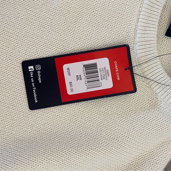 CHAPS Men’s Crew Neck Pullover Cream Sweater NWT XXL - Picture 3 of 6